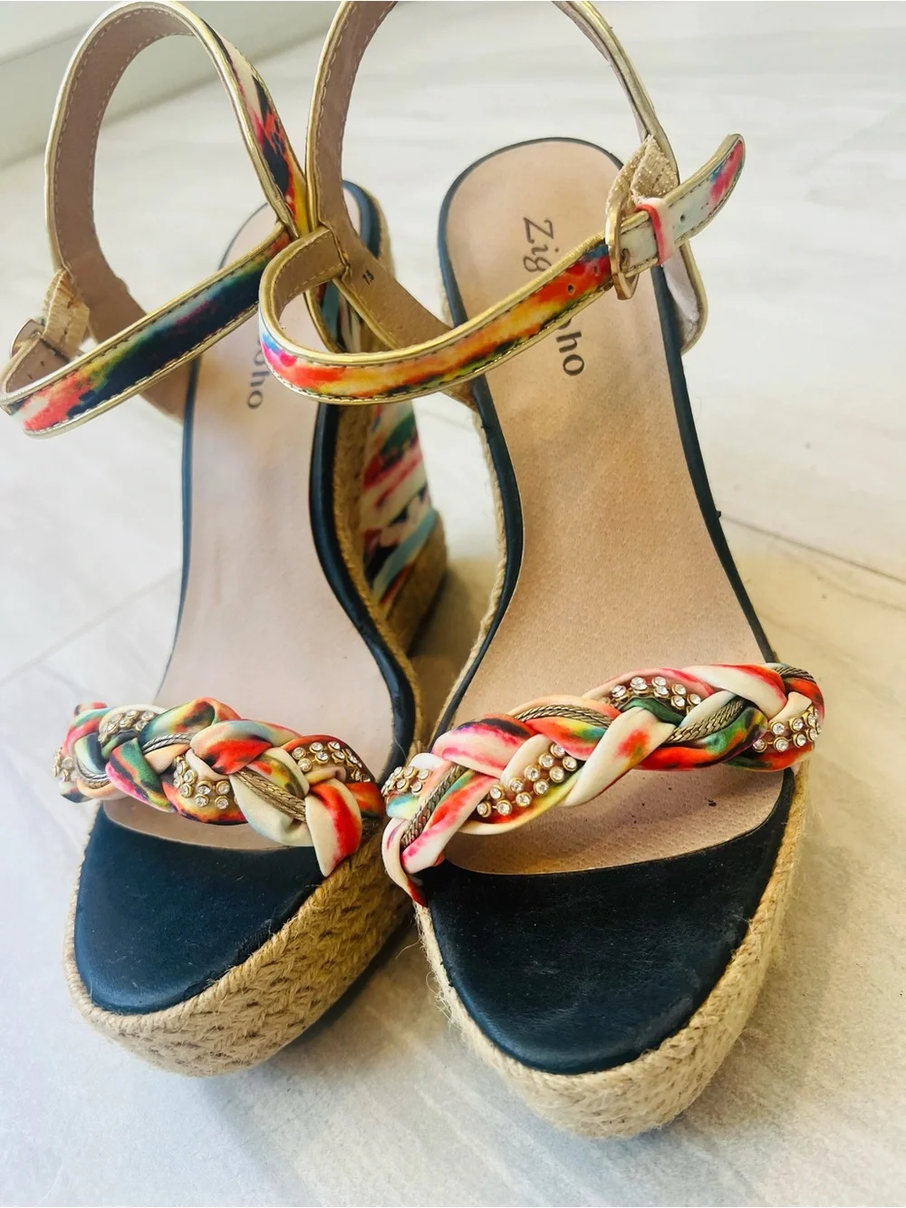 Zigi Soho Multicolor Braided Ankle-Strap Wedge Sandals